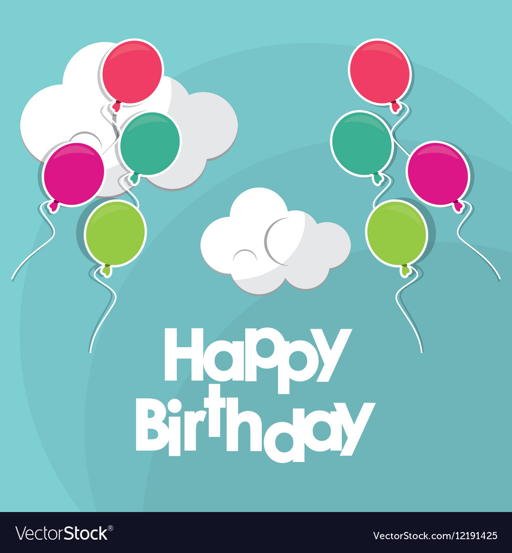 Happy birthday flying balloons clouds Royalty Free Vector