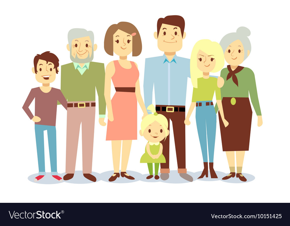 Happy family portrait flat characters Royalty Free Vector