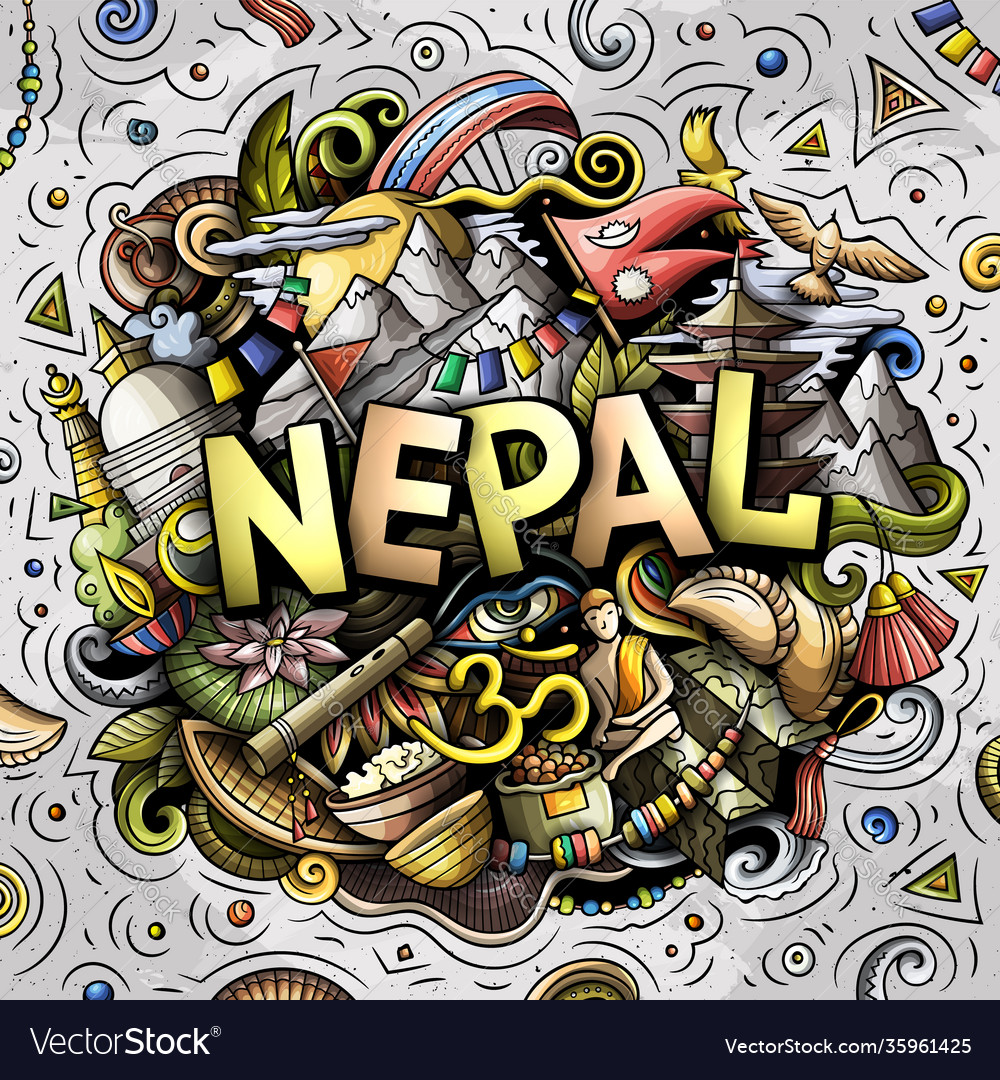 Nepal hand drawn cartoon doodles Royalty Free Vector Image