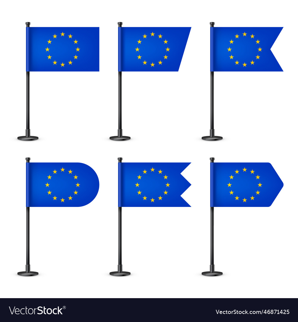 Realistic various european table flags on a black Vector Image