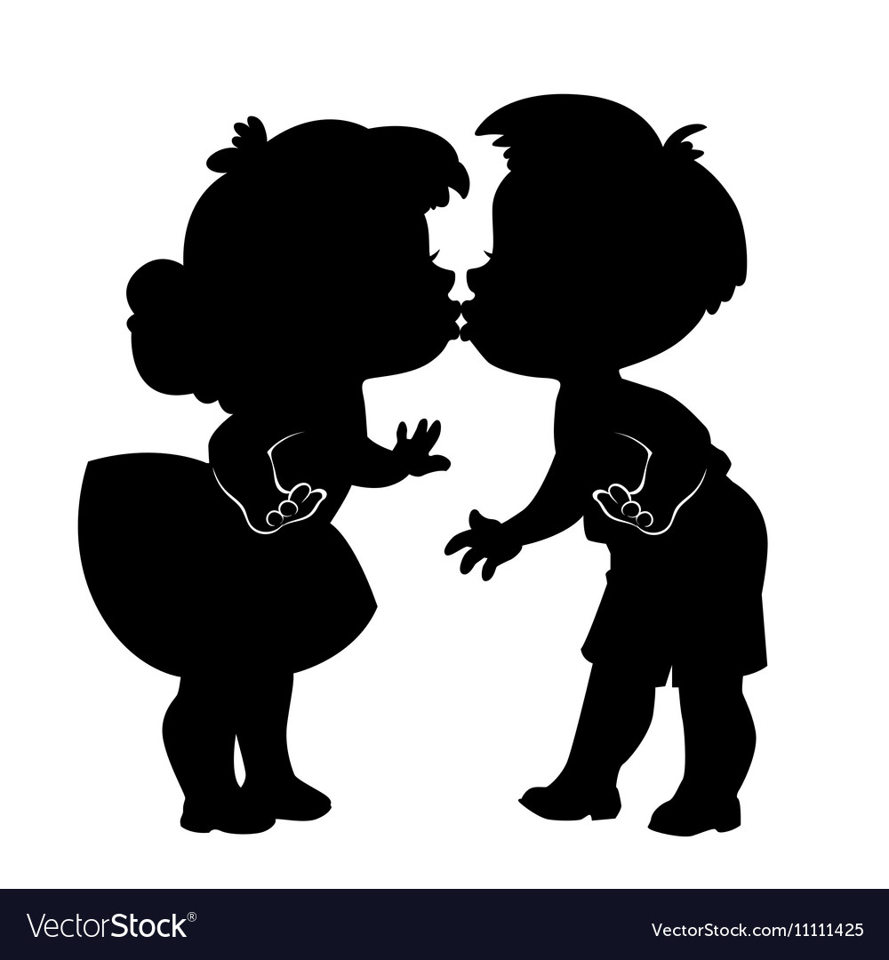 Download Silhouette of two kissing children on white Vector Image