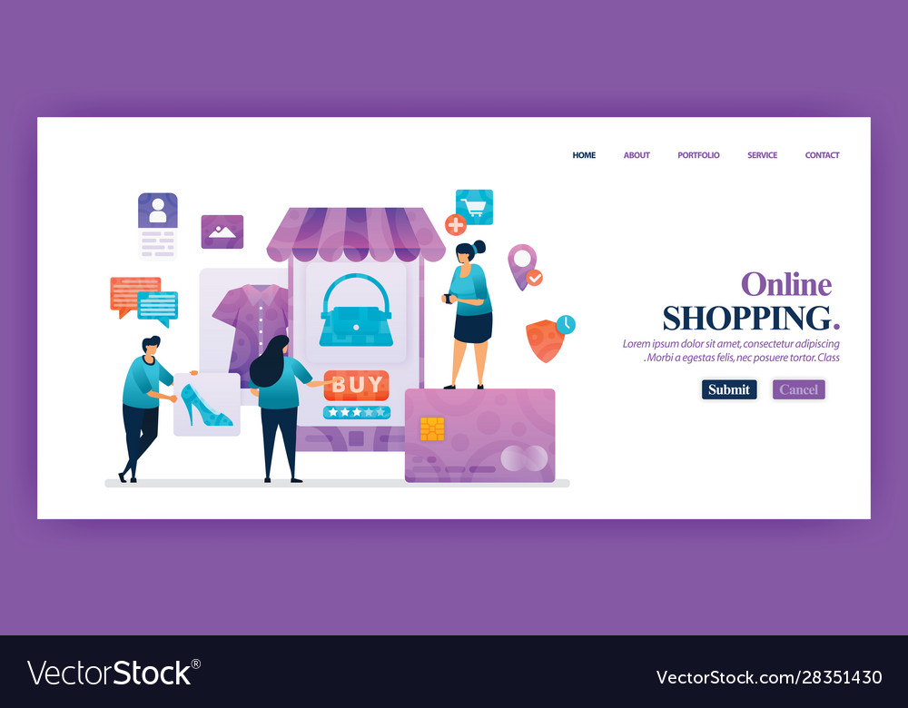 Landing Page Design Mobile Shopping With Flat Vector Image