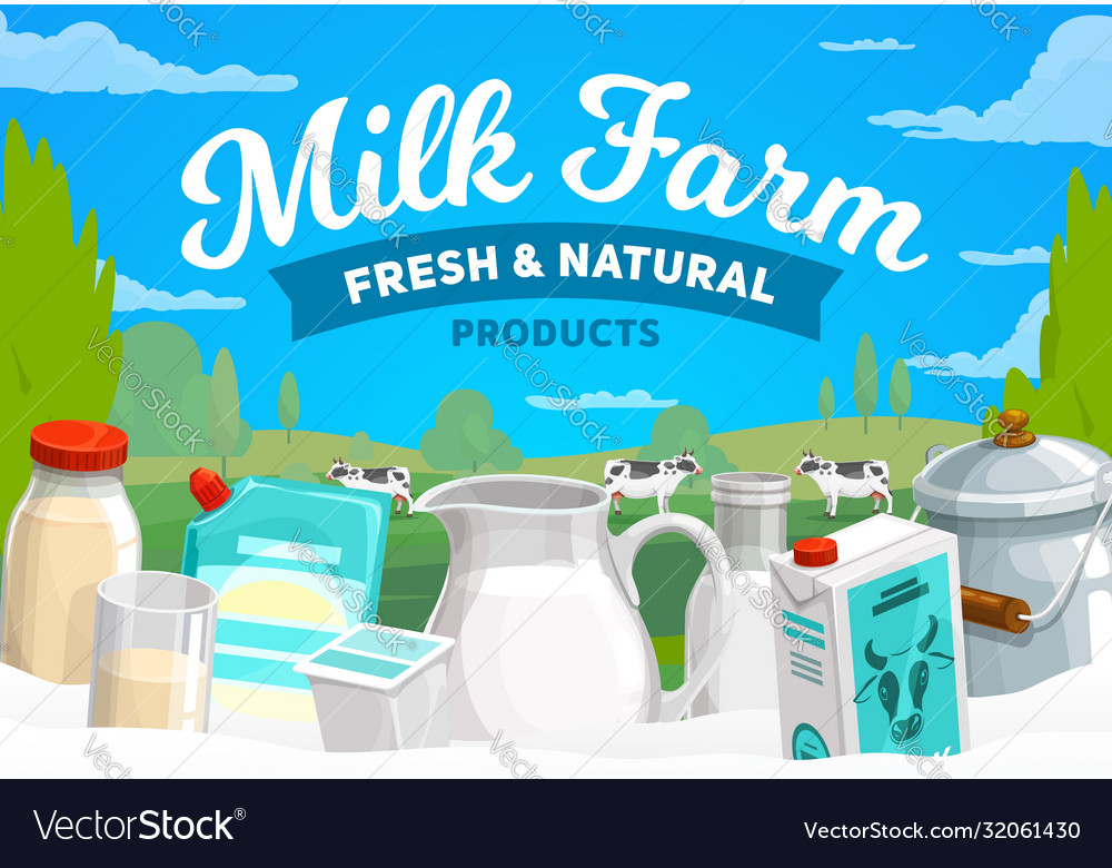 Promo banner of fresh milk dairy products Vector Image