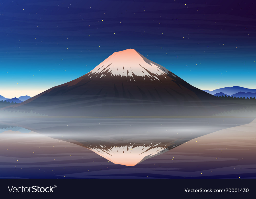 Mountain fuji night panoramic view with Royalty Free Vector