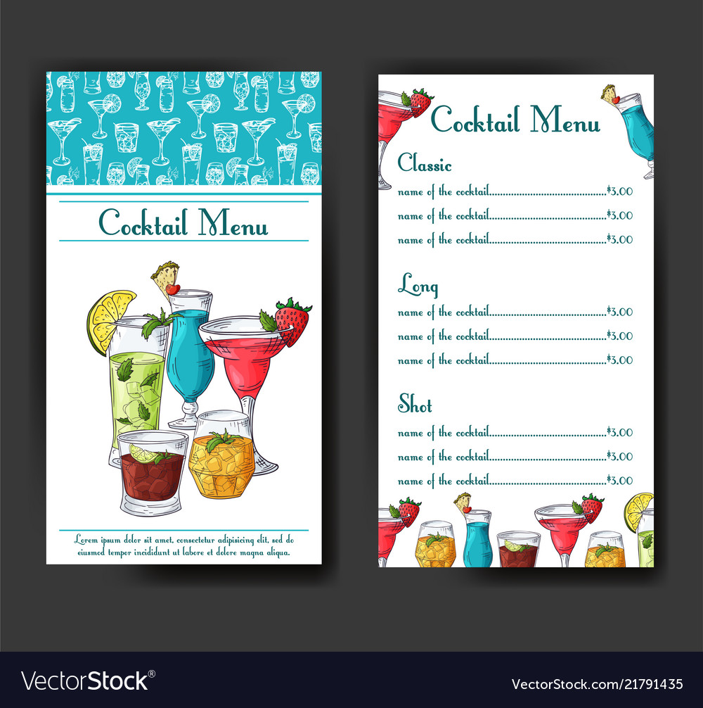 Alcohol drinks menu bar brochure template for Vector Image Alcohol drinks menu bar brochure template for Vector Image