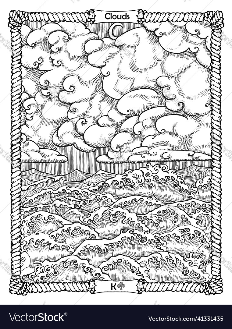 Clouds card from the oracle old marine lenormand Vector Image