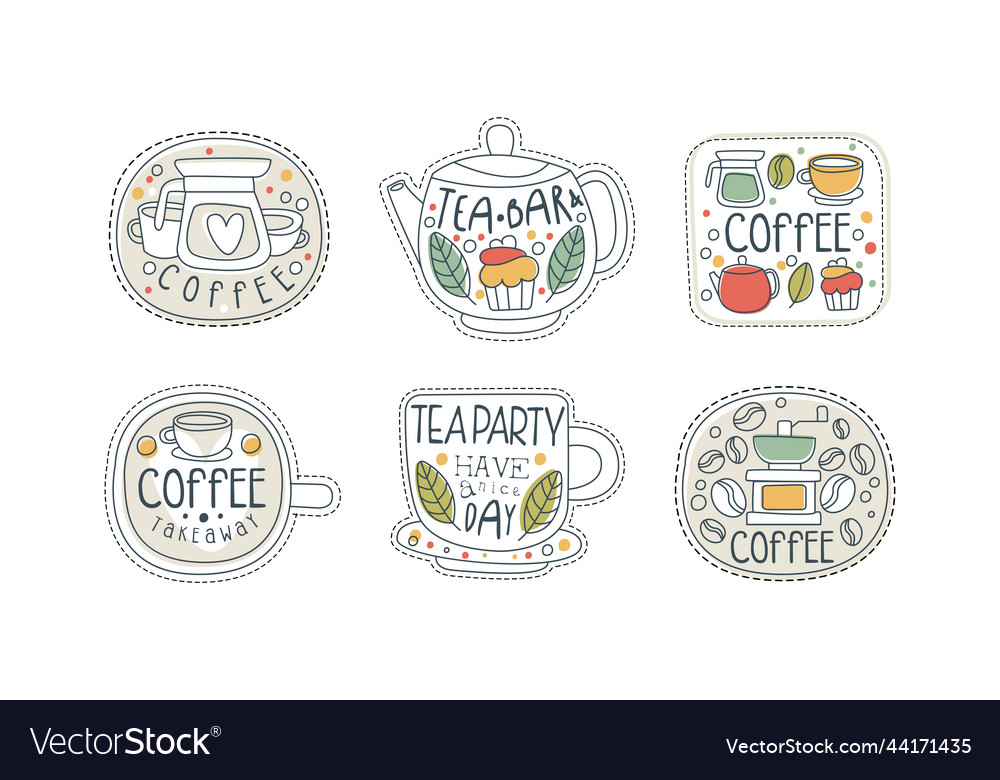 Coffee takeaway labels set organic and tea Vector Image