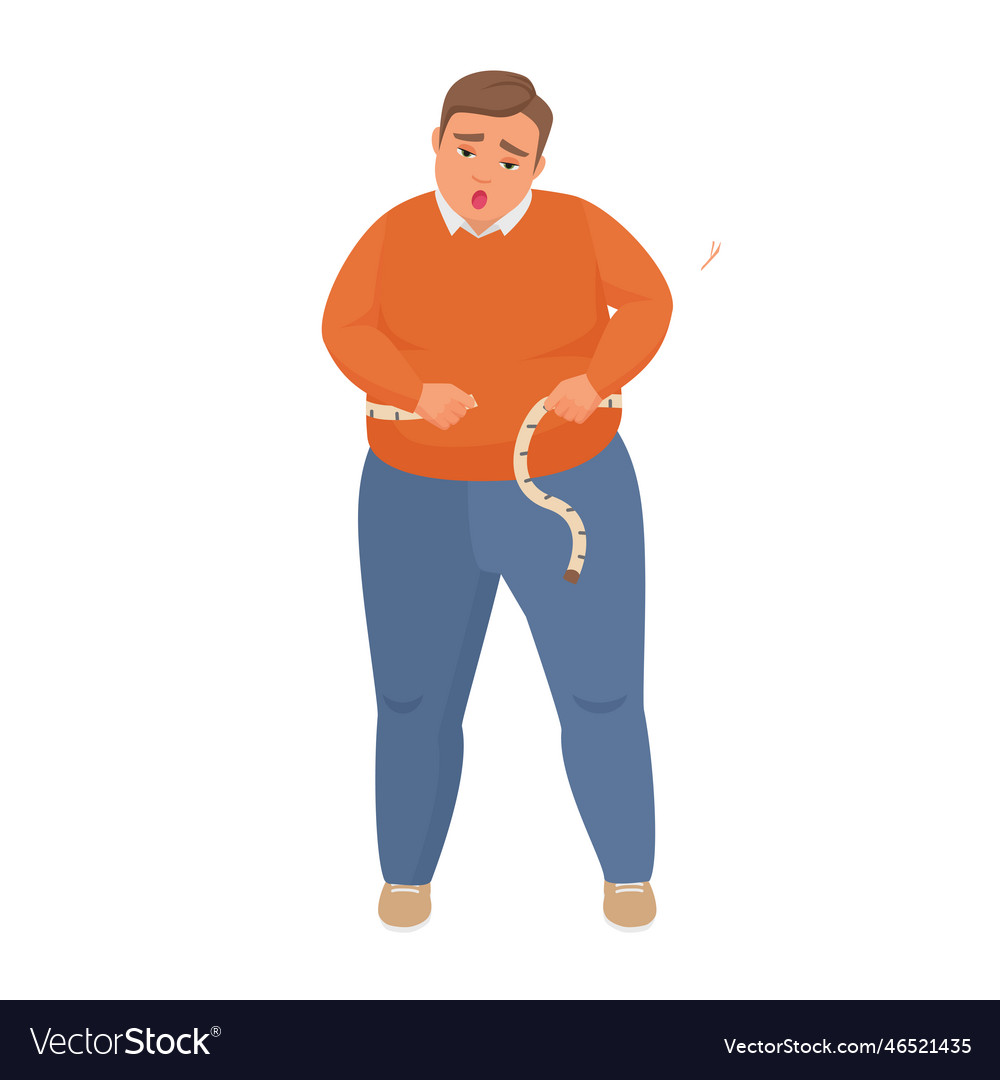 Fat man measuring waist Royalty Free Vector Image