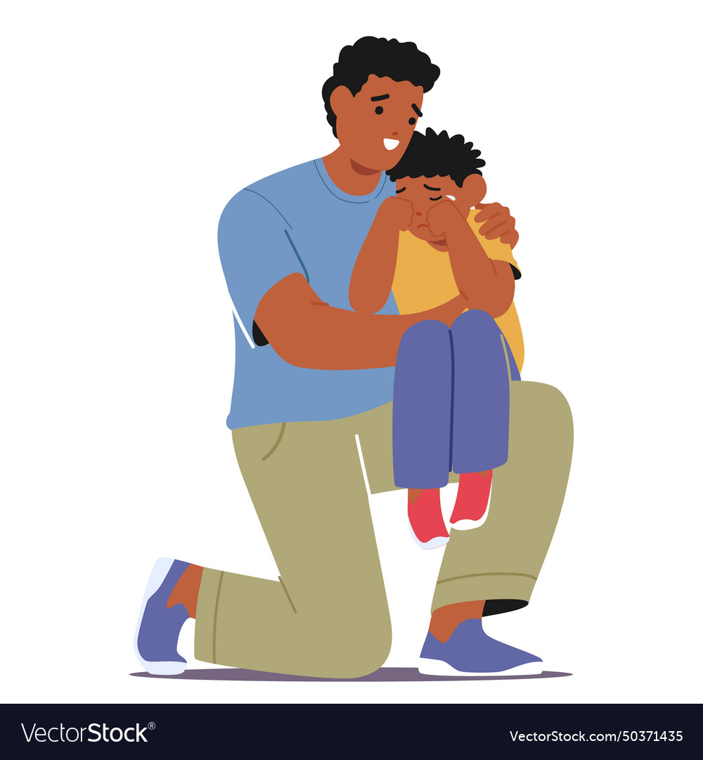 Father gently wraps his arms around little son Vector Image