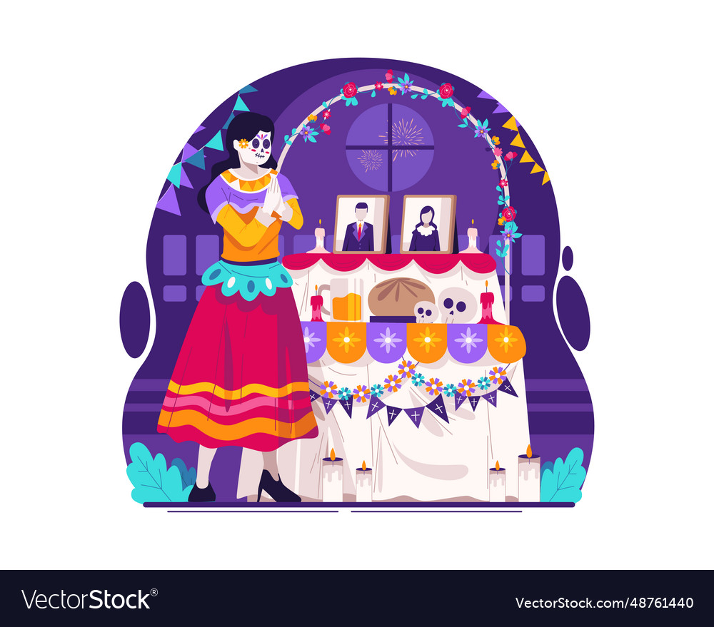 A young woman dressed in calavera catrina costume Vector Image