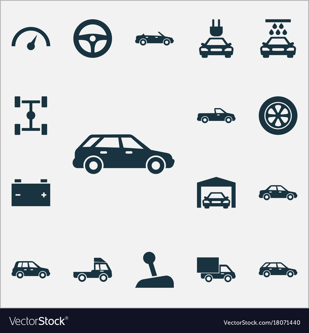 Automobile icons set collection of plug carriage Vector Image