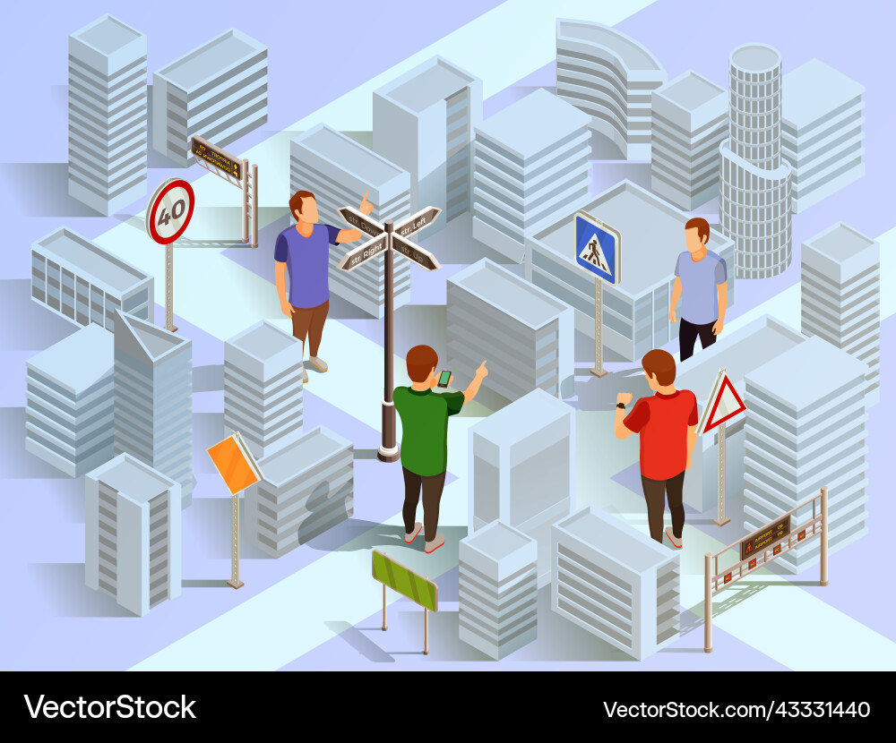 City navigation isometric composition Royalty Free Vector