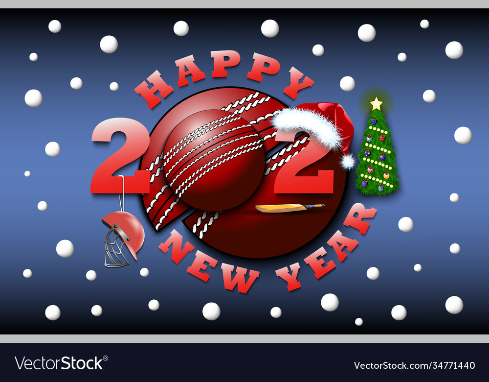 Happy new year 2021 and cricket ball Royalty Free Vector