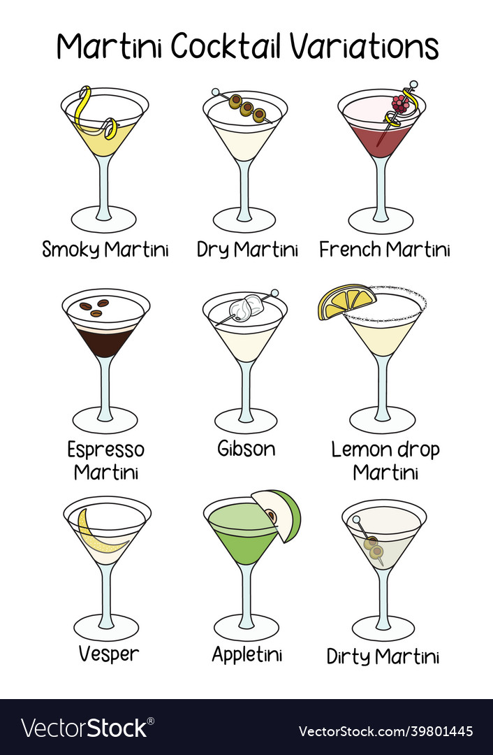 Collection Set Of Classic Martini Cocktail Vector Image
