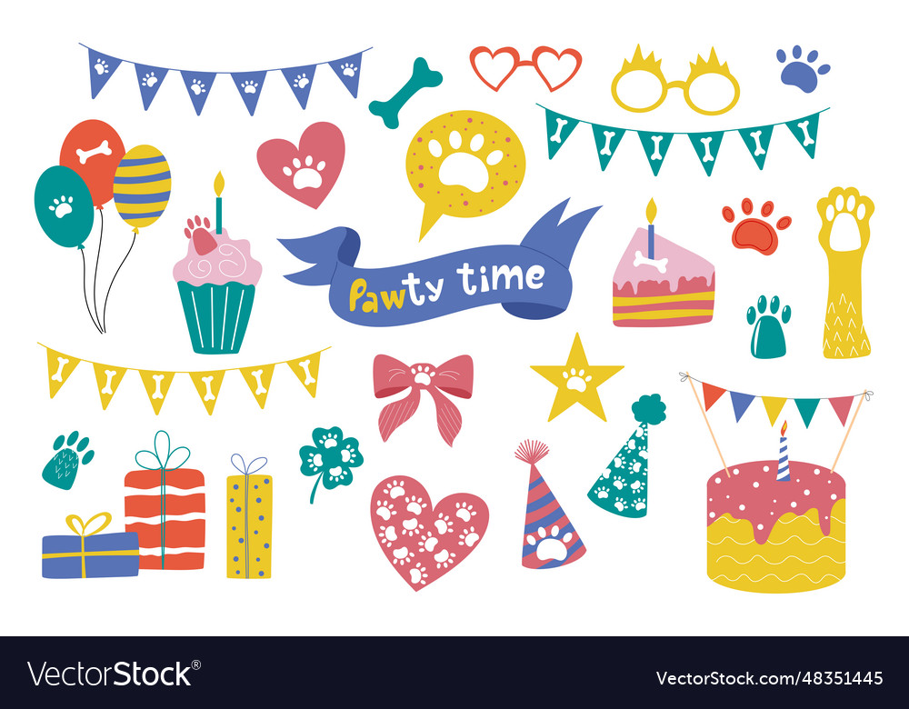 Colourful handdrawn collection for dogs party Vector Image