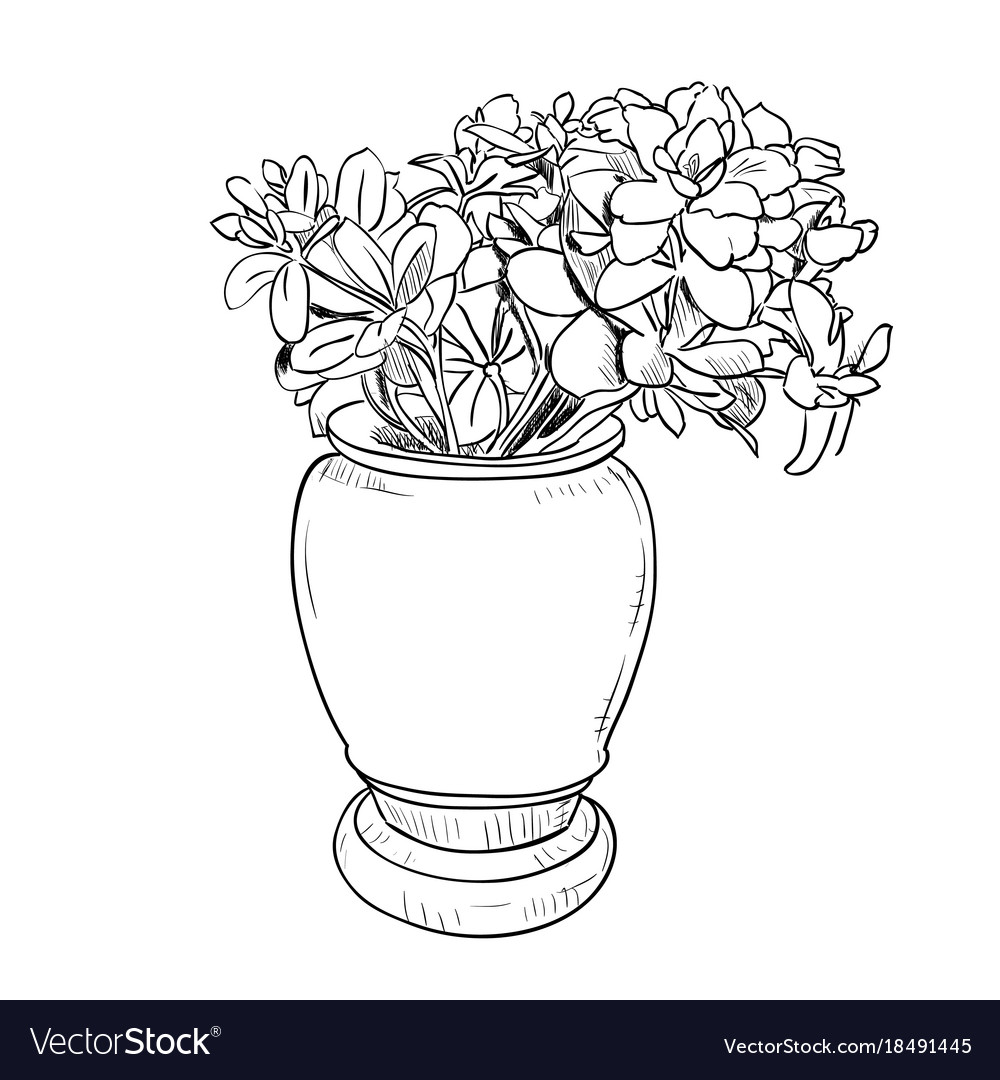 Drawing Sketch Of Vase With Flowers Royalty Free Vector