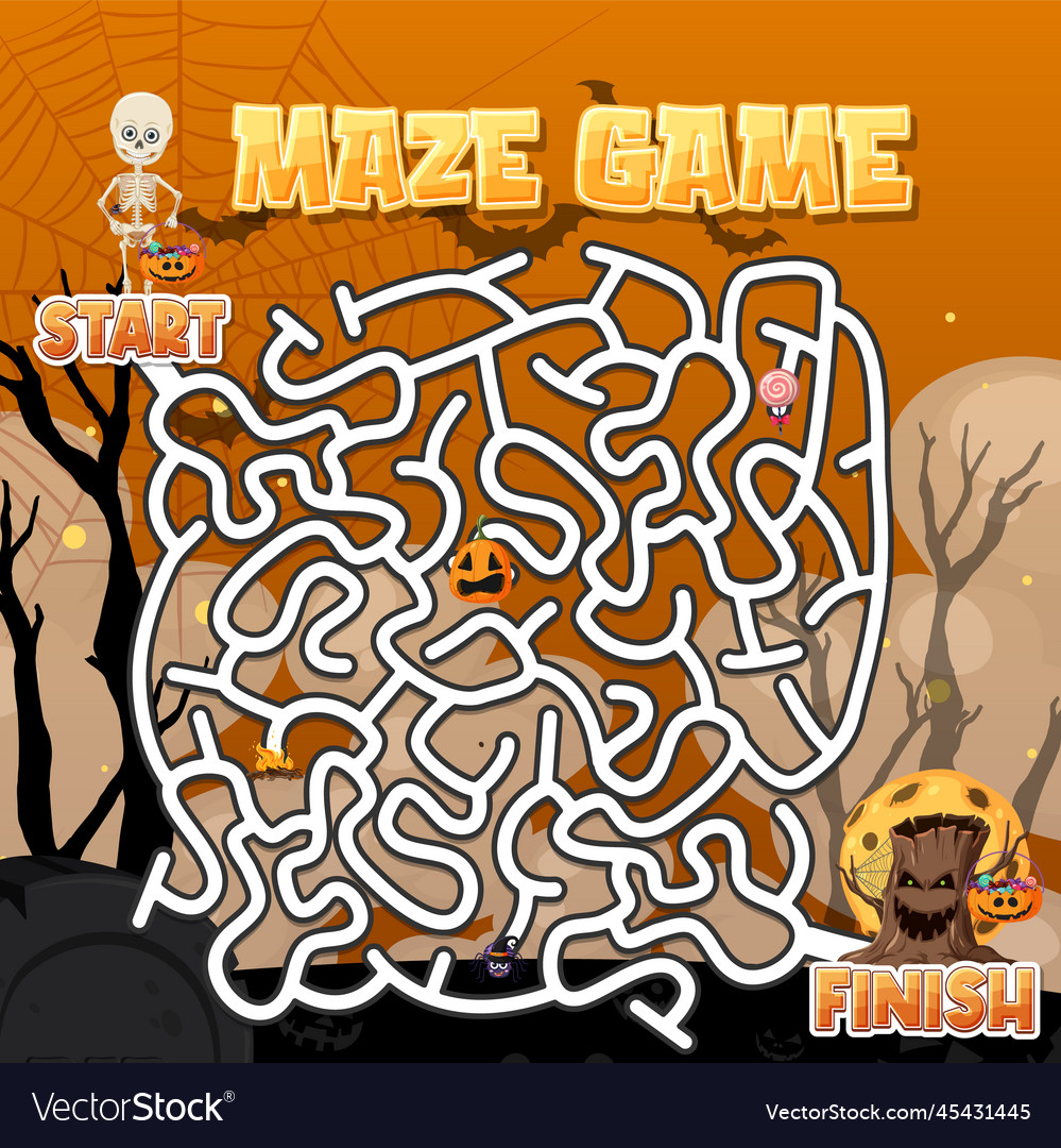 Maze game template in halloween theme for kids Vector Image