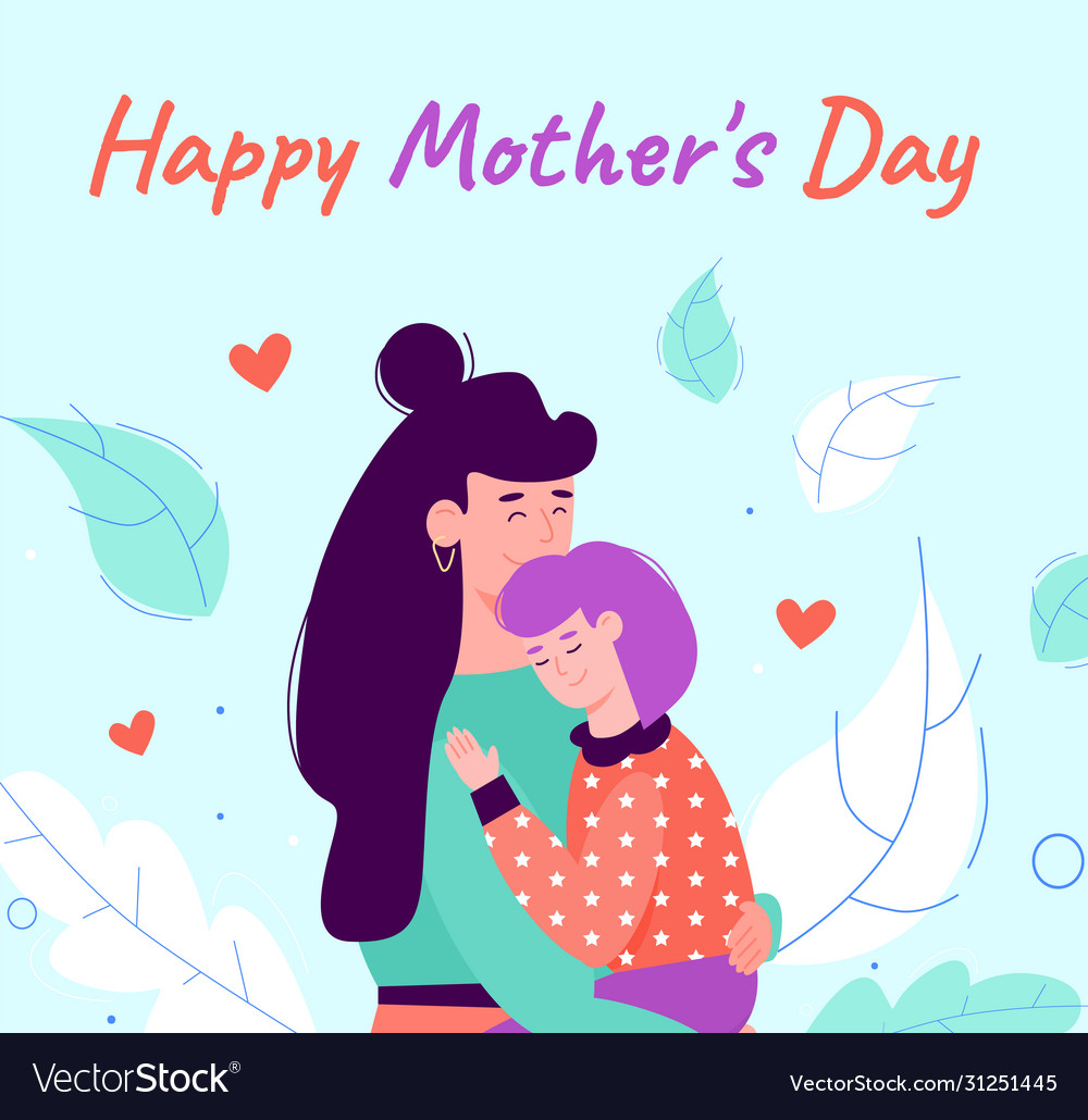 Mothers day greeting card with woman embracing Vector Image