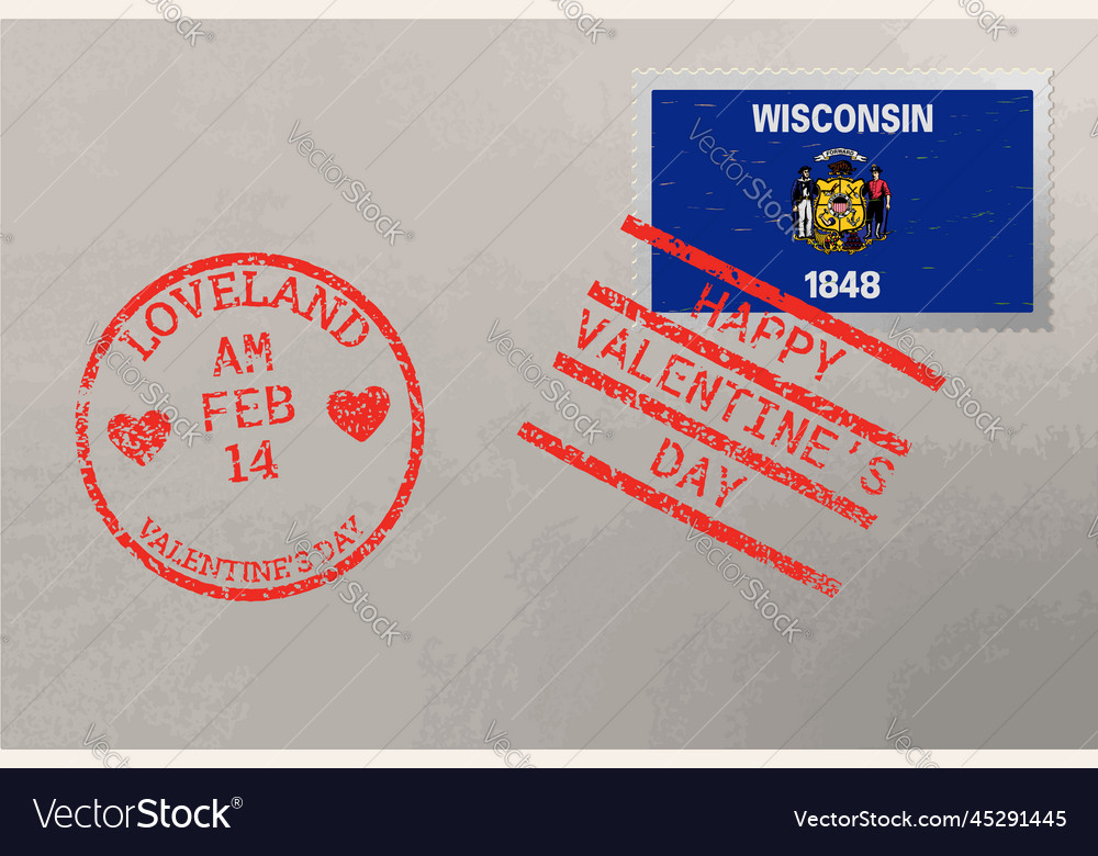 Postage stamp envelope with wisconsin us flag Vector Image