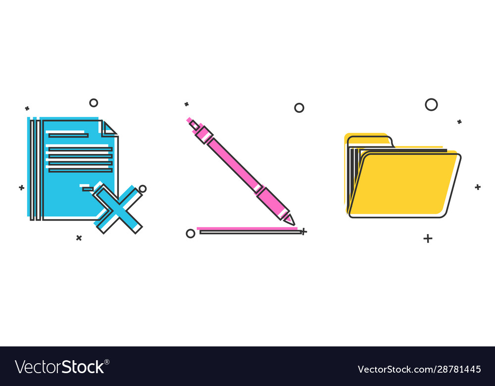 Set delete file document pen line and document Vector Image