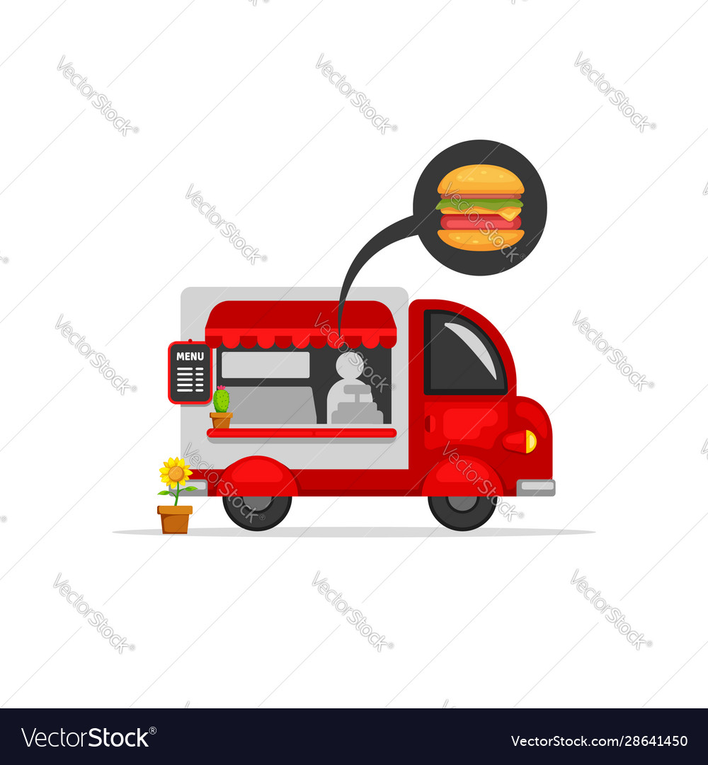 Food Truck Stand Street Van Car Cartoon Style Vector Image 1039