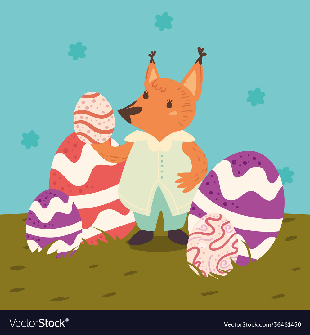 Happy easter fox Royalty Free Vector Image - VectorStock