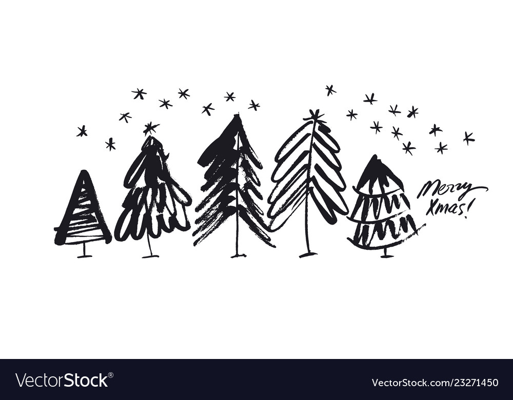 Merry Xmas Hand Drawn Banner Template Royalty Free Vector