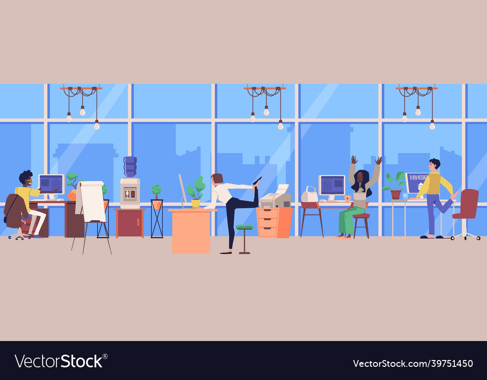 Office with people interrupting work on sports Vector Image