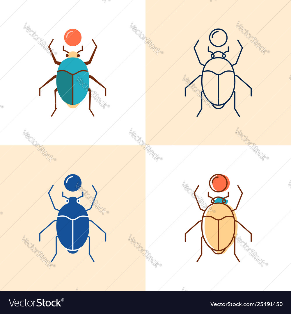 Scarab beetle icon set in flat and line style Vector Image Scarab beetle icon set in flat and line style Vector Image