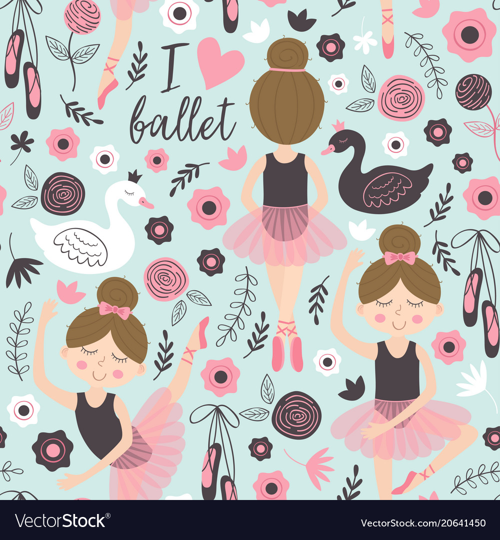 Seamless Pattern Blue With Cute Ballerina Girl Vector Image 1638