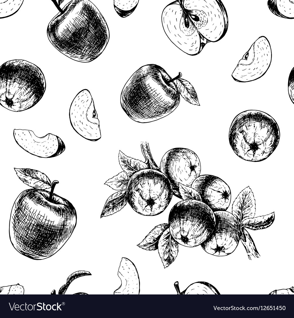 Seamless pattern with apples sketch