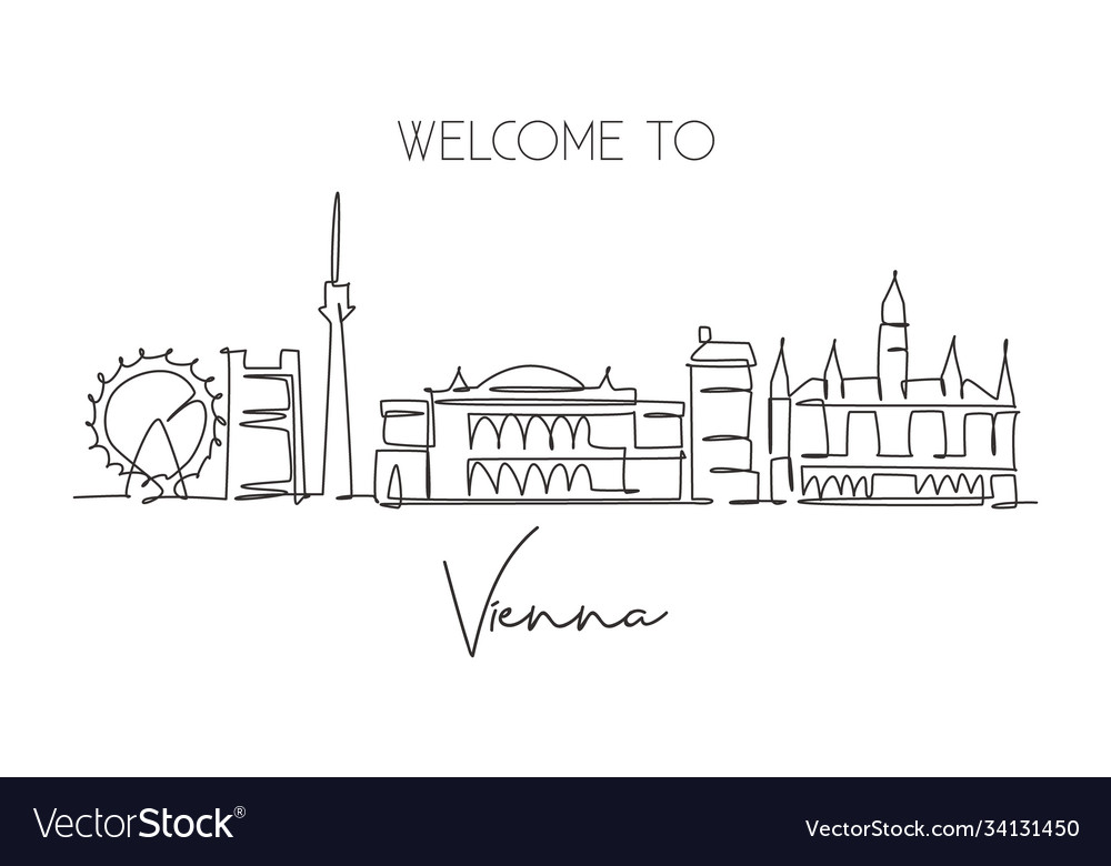 Single continuous line drawing vienna city Vector Image
