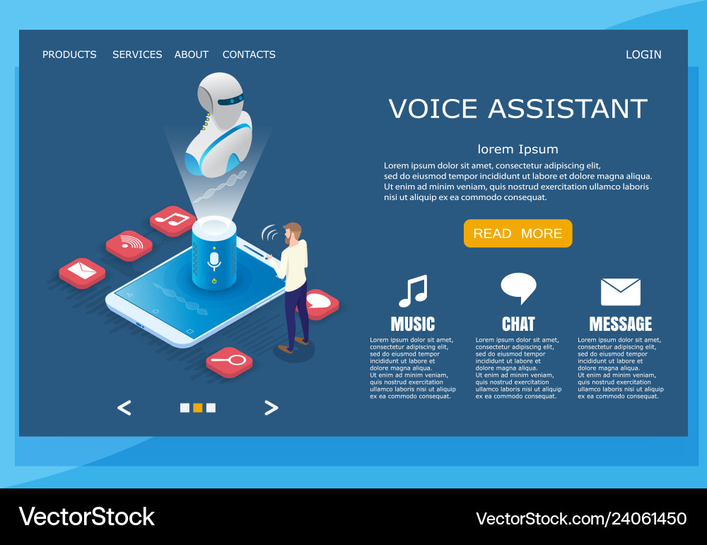 Voice assistant website landing page design Vector Image