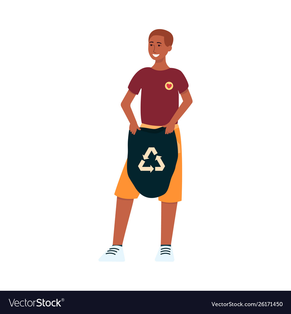 Young volunteer with recycling bag collecting Vector Image