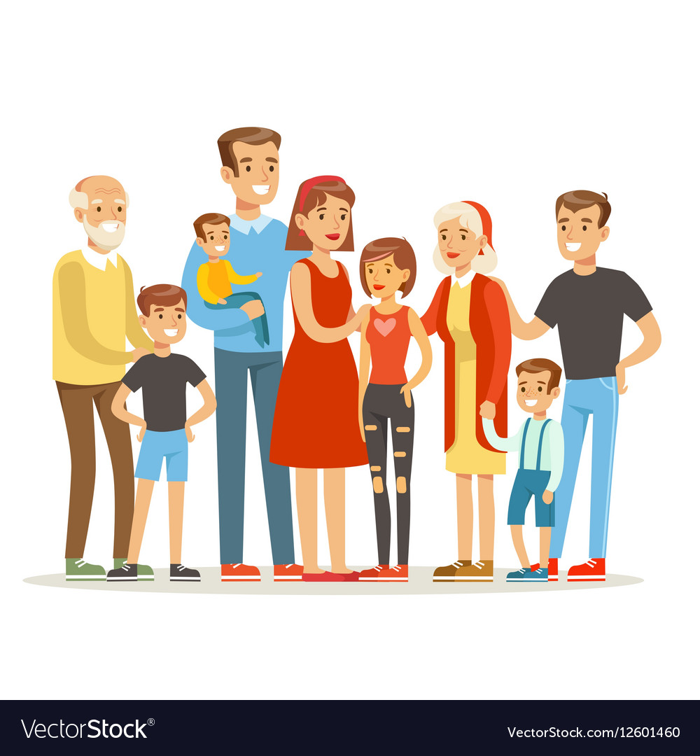 Happy Big Caucasian Family With Many Children Vector Image