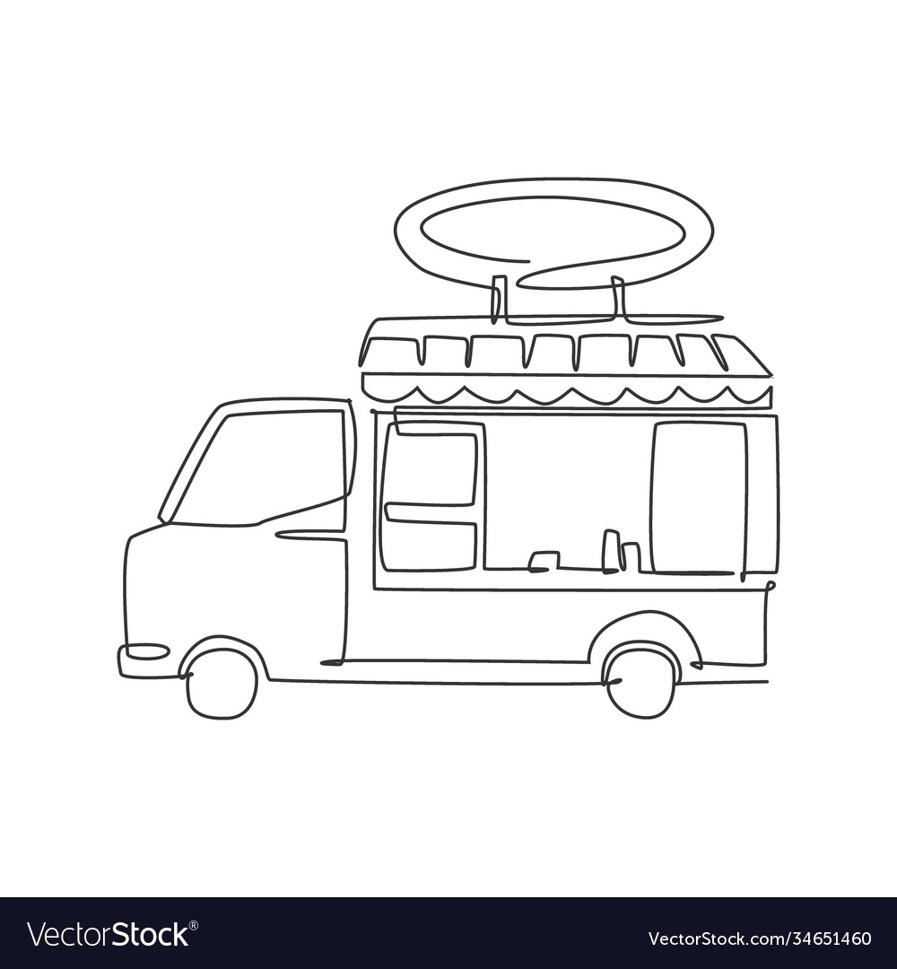 One single line drawing trendy food truck logo Vector Image