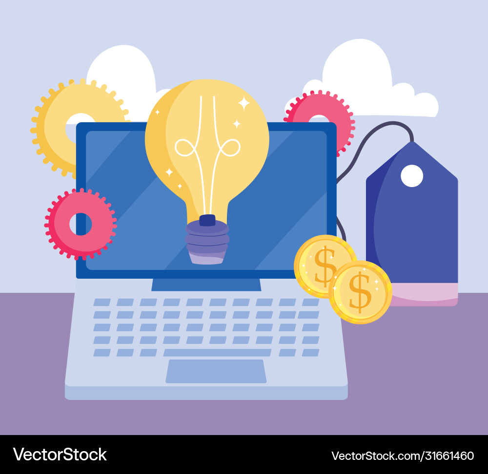 Online Payment Laptop Coins Money Solution Vector Image