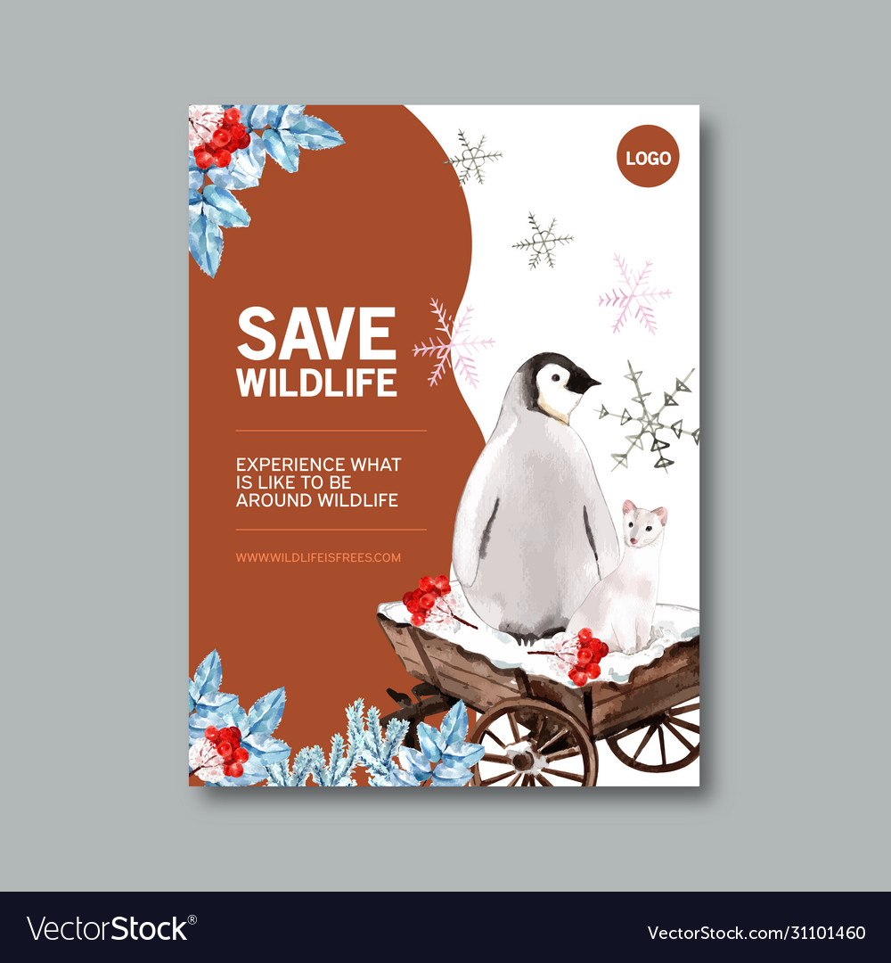Winter animal poster design with penguin ferret Vector Image Winter animal poster design with penguin ferret Vector Image