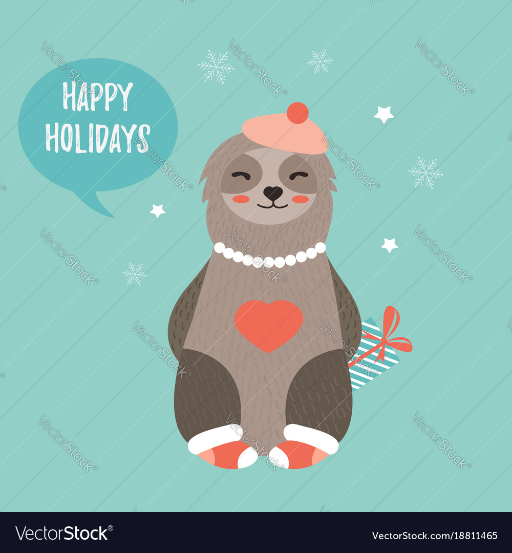 Christmas card with a cute girl sloth Royalty Free Vector