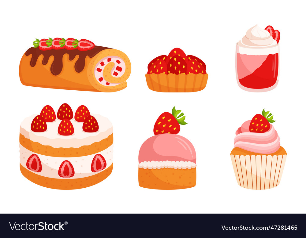 Delicious assortment of strawberry desserts sweet Vector Image