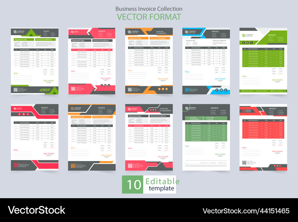 Professional invoice template collection Vector Image