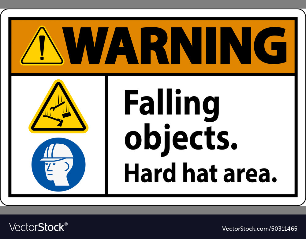 Warning sign falling objects hard hat area Vector Image