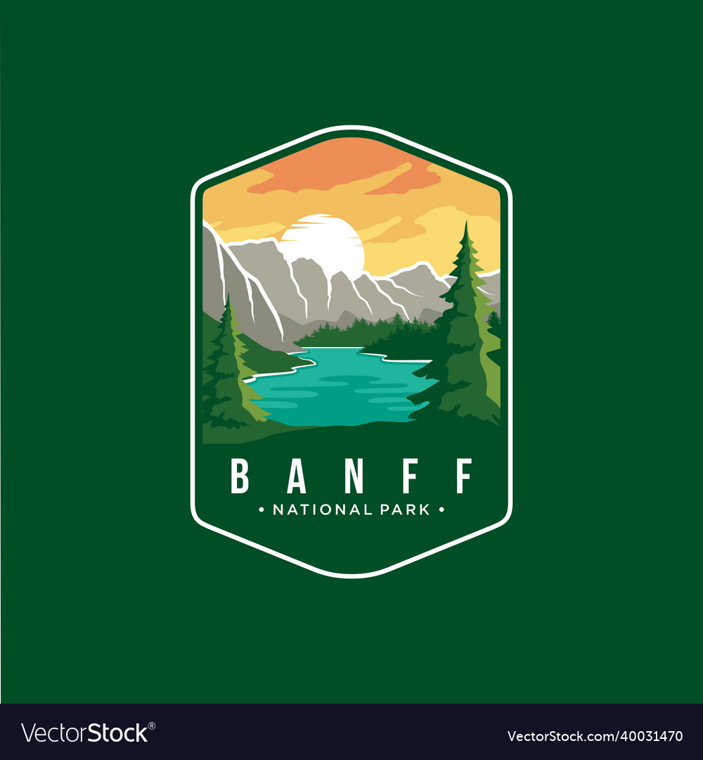 Banff national park emblem patch logo Royalty Free Vector