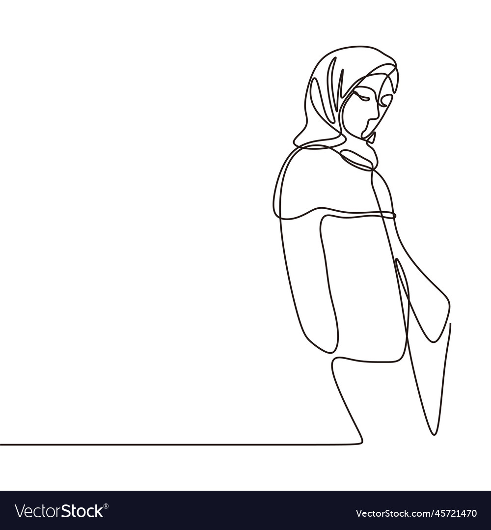 Hijab women continuous one line drawing Royalty Free Vector