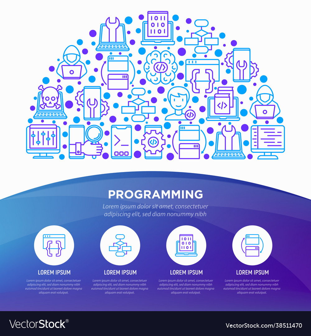 Programming concept in half circle with thin line Vector Image