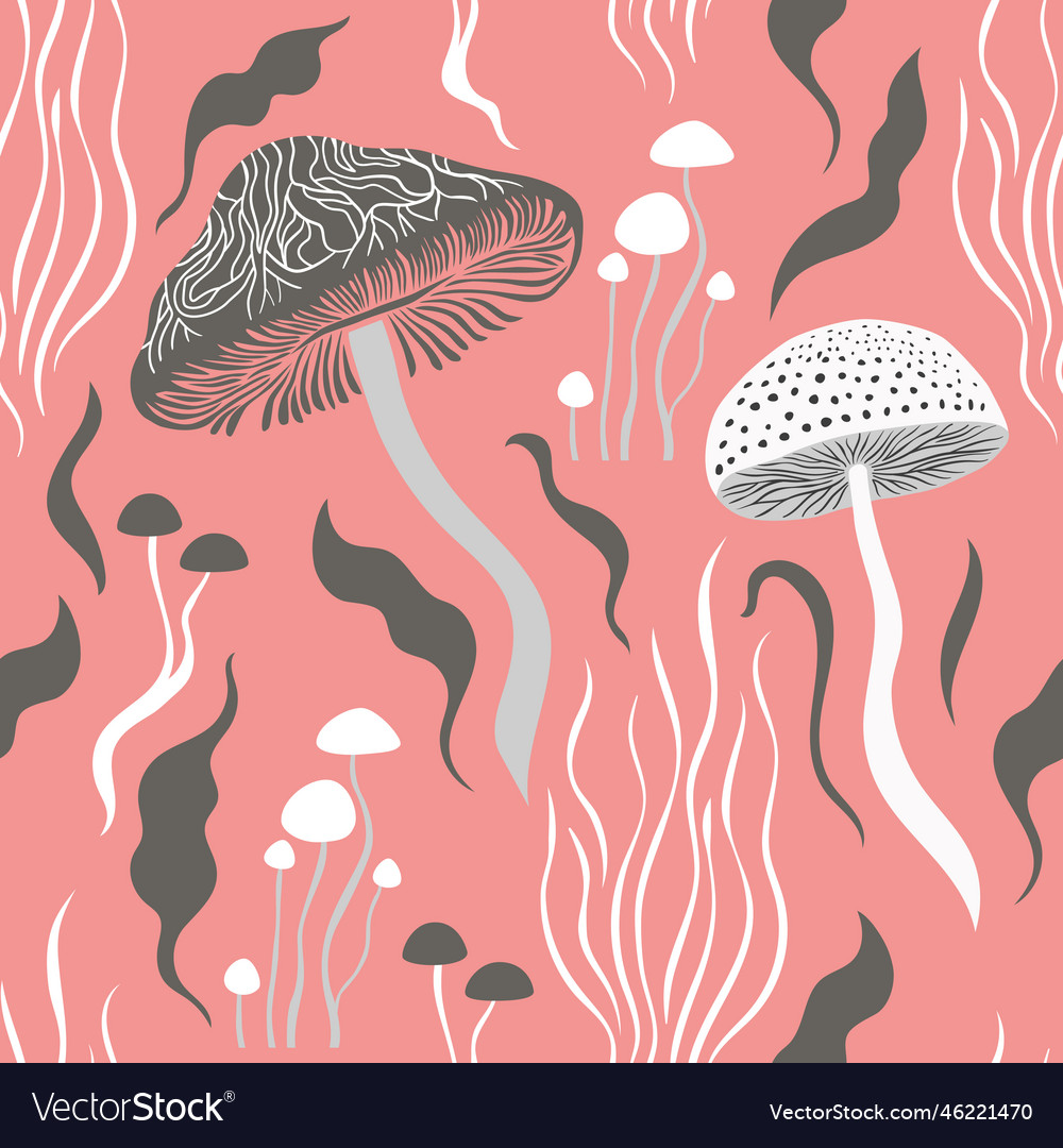 Seamless Pattern Mushrooms And Plants Royalty Free Vector 8068