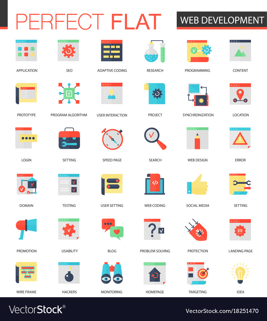 Set of flat web development icons Royalty Free Vector Image