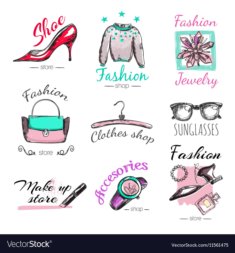 Fashion goods logo set Royalty Free Vector Image