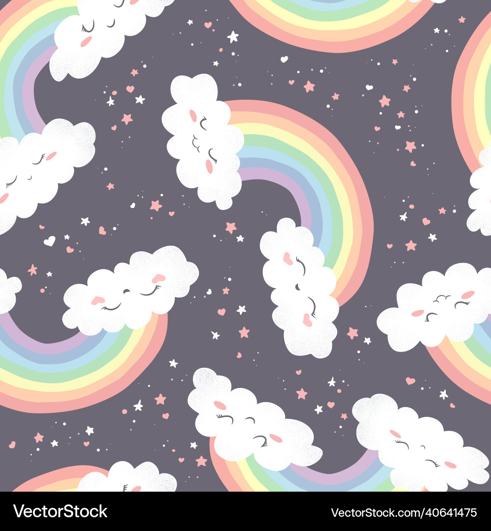 Seamless pattern with cute rainbows clouds Vector Image