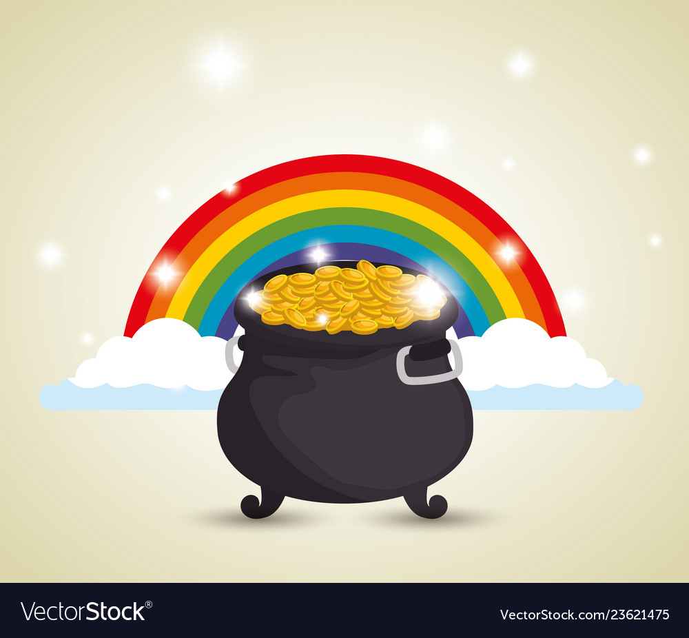 St Patrick Cauldron With Gold Coins And Rainbow Vector Image St Patrick Cauldron With Gold Coins And Rainbow Vector Image